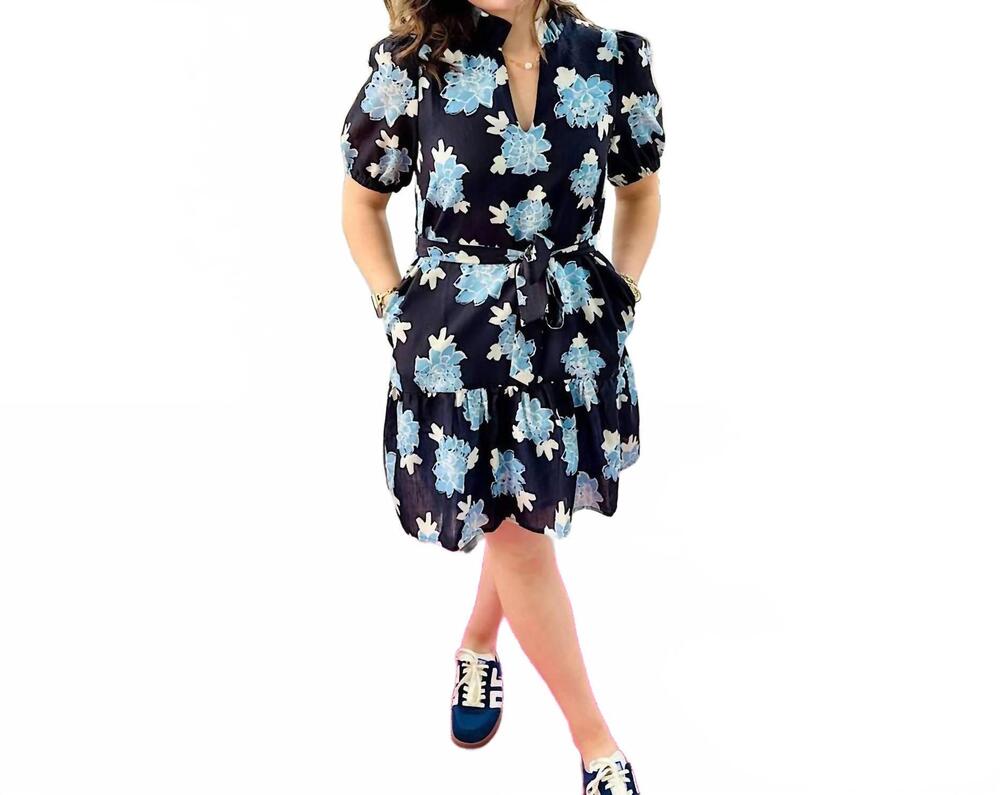 NEW JOY JOY split neck flounce dress in midnight floral